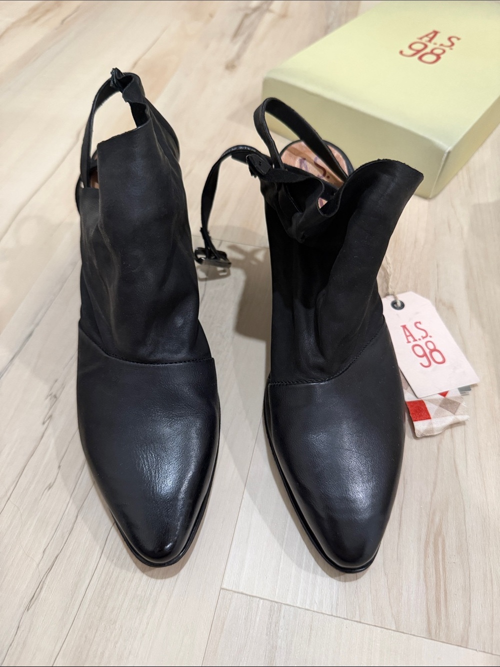 A.S.98 Black Pointed Open Back Heels